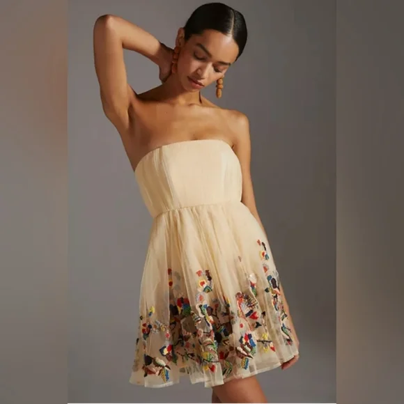 NWT Nikita Mhaisalkar Beige Beaded Embroidered Dress Size 4 ANTHROPOLOGIE - Picture 1 of 11